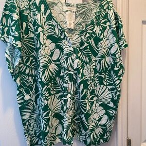 Green Tropical Print Women's Top